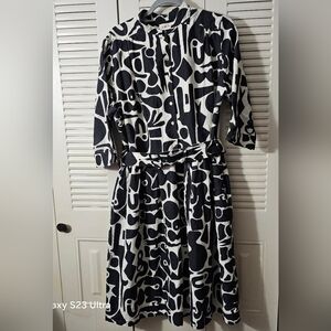 Palava Abstract Print Cynthia Dress in Natural Linen. UK Size 18/US Size 14